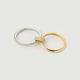 Inel "Linkz" Snow White din Argint Placat cu Aur Galben/Alb de 18k și Zirconiu Cubic Alb