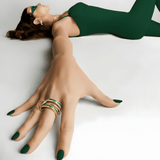 Inel "Linkz" Luna din Argint Placat cu Aur Galben de 18k și Zirconiu Cubic Verde Smarald