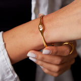 "Kada" Yellow Gold Bracelet with Natural Rose Quartz