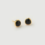 "Haze" Yellow Gold Earrings with Natural Black Onyx