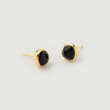 "Haze" Yellow Gold Earrings with Natural Black Onyx