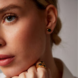 "Haze" Yellow Gold Earrings with Natural Black Onyx