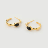"Lima" Yellow Gold Earrings with Natural Black Onyx
