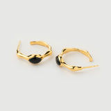 "Lima" Yellow Gold Earrings with Natural Black Onyx
