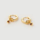 "Linkz" Yellow Gold Earrings with Natural Garnet