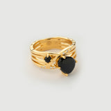 "Haze" Yellow Gold Ring with Natural Black Onyx