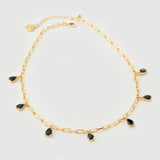 "Haze" Yellow Gold Necklace with Natural Black Onyx