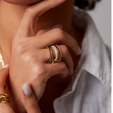 Inel "Linkz" Monalisa 2.0 din Argint Placat cu Aur Alb/Galben de 18k și Topaz Alb Natural