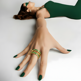 Inel "Linkz" Luna din Argint Placat cu Aur Galben de 18k și Zirconiu Cubic Verde Smarald