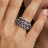 Inel "Linkz" Monalisa din Argint Placat cu Aur Alb de 18k și Zirconiu Cubic Albastru Safir