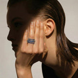 Inel "Linkz" Monalisa din Argint Placat cu Aur Alb de 18k și Zirconiu Cubic Albastru Safir