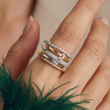 Inel "Linkz" Monalisa Ultra White din Argint Placat cu Aur Alb/Galben de 18k și Topaz Alb Natural