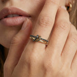 Inel "Linkz" Snow Black din Argint Placat cu Aur Galben/Alb de 18k și Spinel Negru Natural