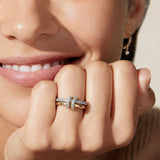 Inel "Linkz" Snow Blue din Argint Placat cu Aur Galben/Alb de 18k și Zirconiu Cubic Albastru