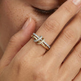 Inel "Linkz" Snow White din Argint Placat cu Aur Galben/Alb de 18k și Zirconiu Cubic Alb