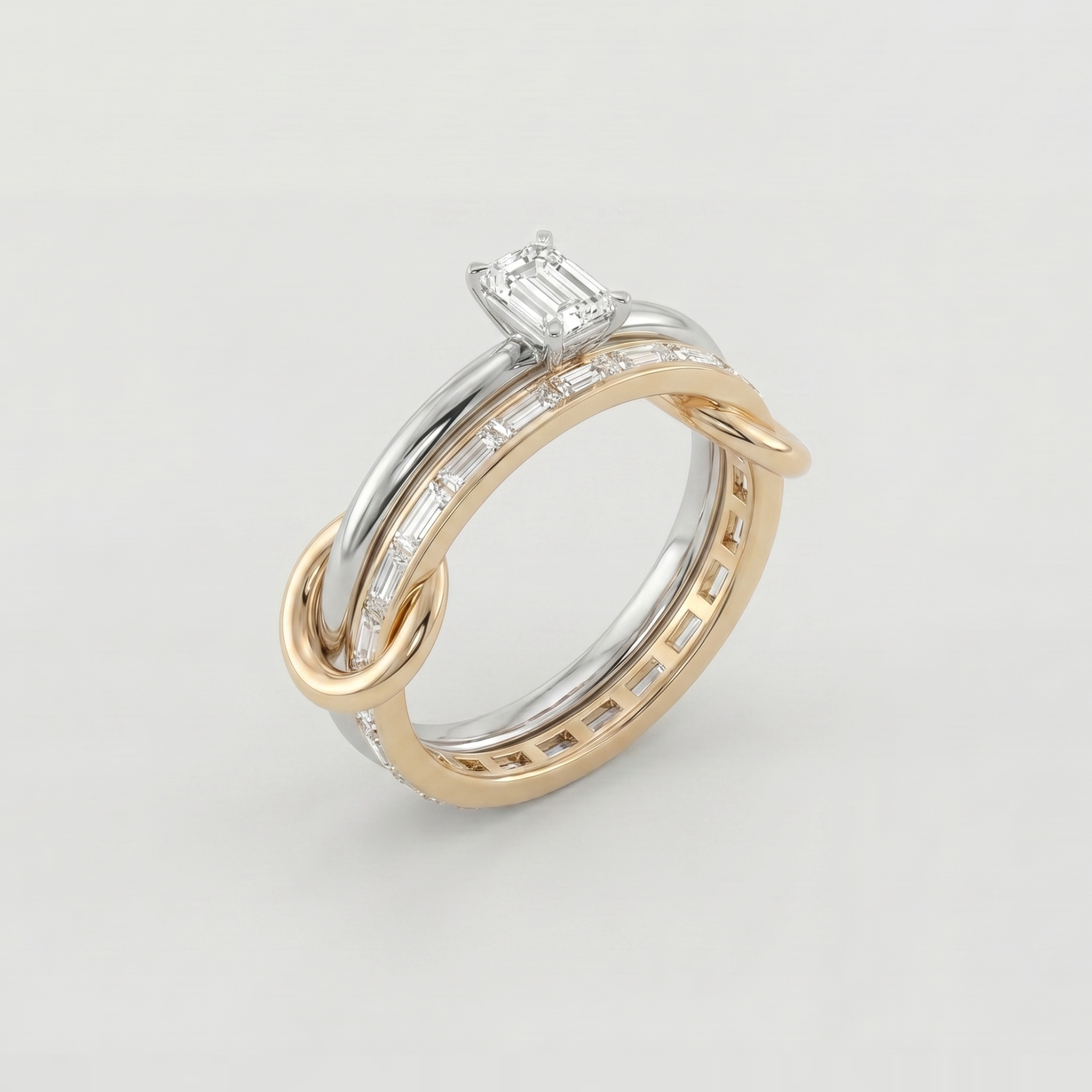 Inel "Linkz" Serenity White din Argint Placat cu Aur Galben/Alb de 18k și Pietre de Moissanite