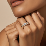 Inel "Linkz" Serenity White din Argint Placat cu Aur Galben/Alb de 18k și Pietre de Moissanite