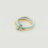 Inel "Linkz" Snow Blue din Argint Placat cu Aur Galben/Alb de 18k și Zirconiu Cubic Albastru - NOU !!!