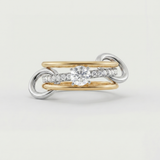 Inel "Linkz" Solitaire White din Argint Placat cu Aur Galben/Alb de 18k și Pietre de Moissanite