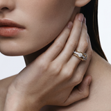 Inel "Linkz" Solitaire White din Argint Placat cu Aur Galben/Alb de 18k și Pietre de Moissanite